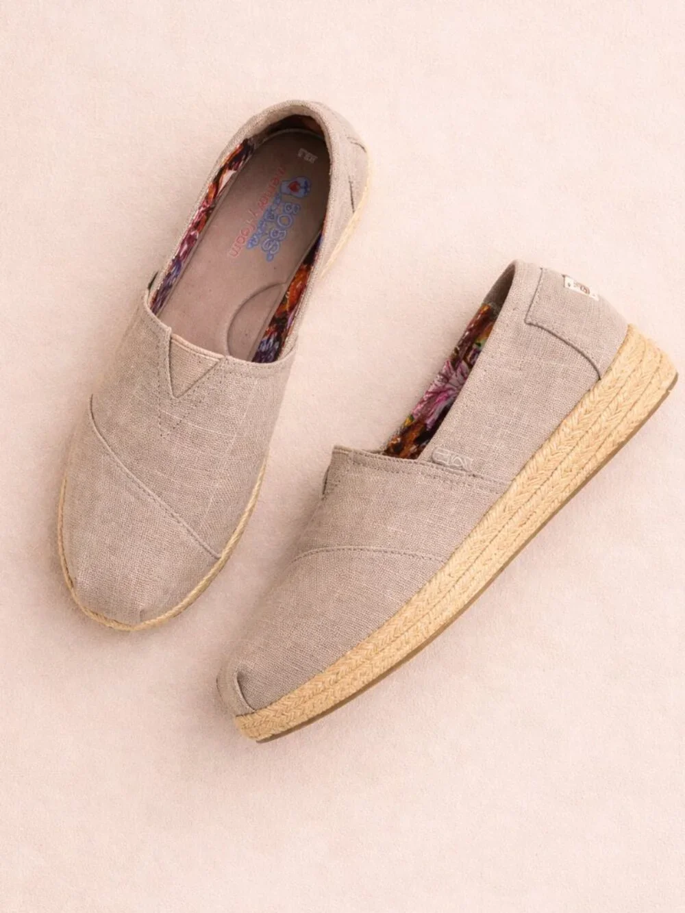 BOBS Skechers High Jinx Espadrille Wedge Slip-On Taupe Beige Size 8.5